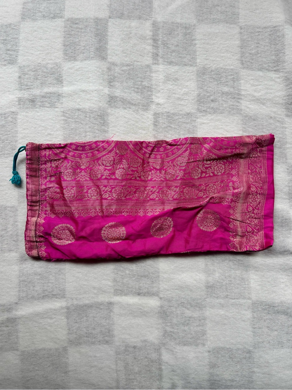 Fuchsia Paisley Drawstring Bag from India